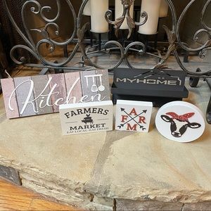 NWT Farmhouse Set of Kitchen Decor, Standing Signs, Hanging Metal Wall Key…